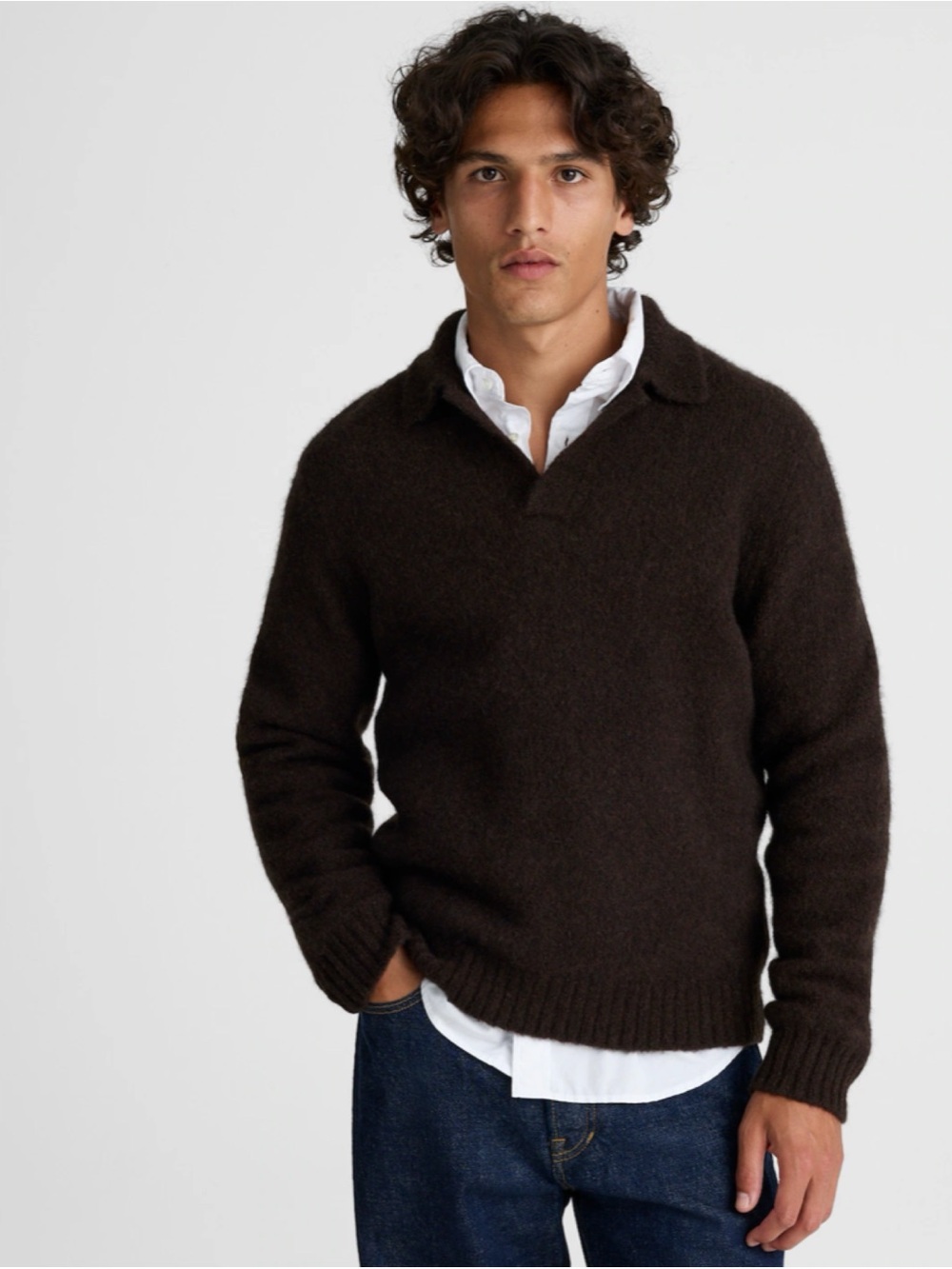 Madewell Open-Collar Sweater Polo in Yak-Alpaca Blend Dark Brown Mens Medium NWT